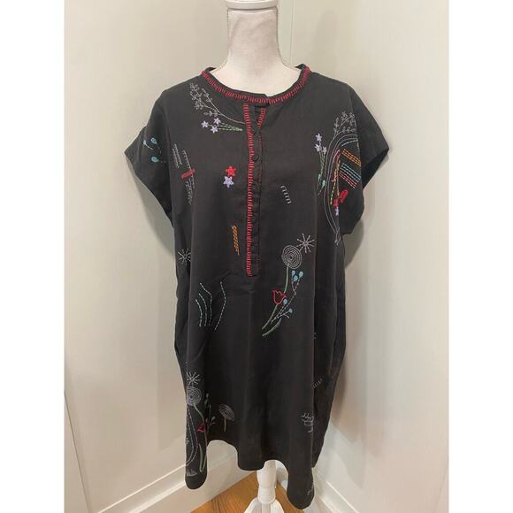 Johnny Was Embroidered Linen Shift Dress - Picture 1 of 5
